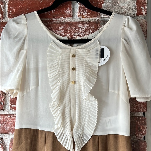 Cream and Brown Ruffle Dress SANDRO paris 100% silk ruffle pleated summer dress - Picture 3 of 9